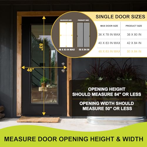 Magnetic Screen Door for 48 x 83 Inch French Door, Screen Itself Size: 50" x 84", Glass Sliding Door Heavy Duty Screen Door Mesh Curtain Keeps Bugs Out for Patio, Sliding Or Large Door