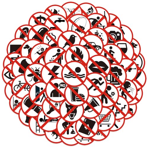 Confezione da 63 adesivi divertenti per divieto di ingresso, adesivi in vinile impermeabili per laptop, bottiglia d'acqua, telefono, notebook, album di ritagli, bagagli, skateboard, set di