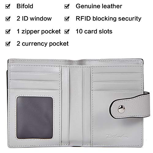Bostanten Women Leather Wallet Rfid Blocking Small Bifold Zipper Pocket Wallet Card Case Purse With Id Window Grey #TOP4