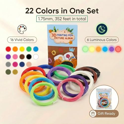 JAREES 3D Pen Filament Refills 22 Colors Including 6 Glow in The Dark, 16 Feet Per Color Total 352 Feet 1.75mm PLA 3D Printing Filament Refills, Works with SCRIB3D/MYNT3D Pens — view 2