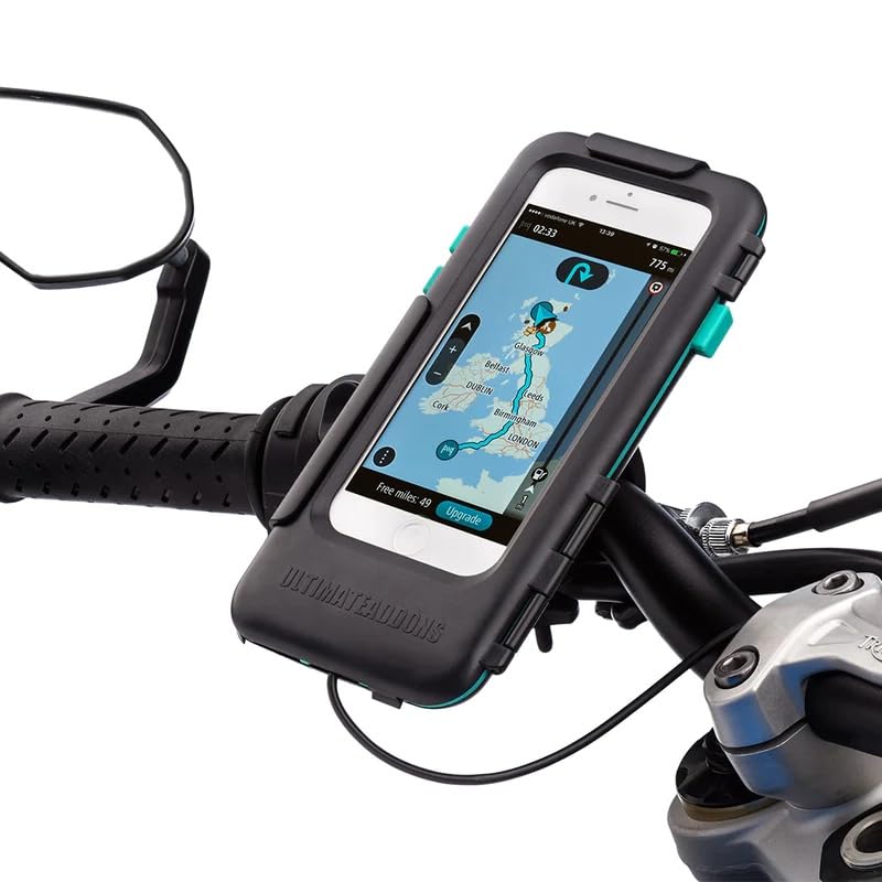 Ultimateaddons Helix Strap Handlebar 21-40mm Motorcycle Mount + Waterproof Case Compatible with iPhone 6 6S 7 8 4.7