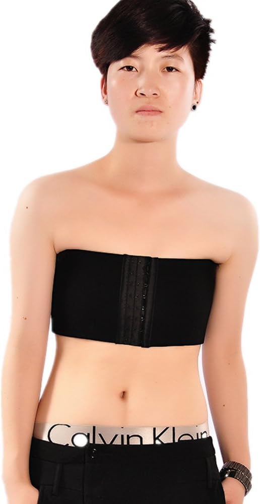 Women Lesbian Tomboy Elastic Band Tube Top Chest Binder Breast Wrap (XXXL, black)