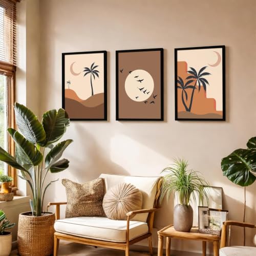 Image of NoWorries Coconut palm tree nature wall paintings for living room /Wall hangings for home decor, Wall art framed poster art prints (Theme-minimal) multicolor frame Set of 3 (Art-16, 10x13inch)