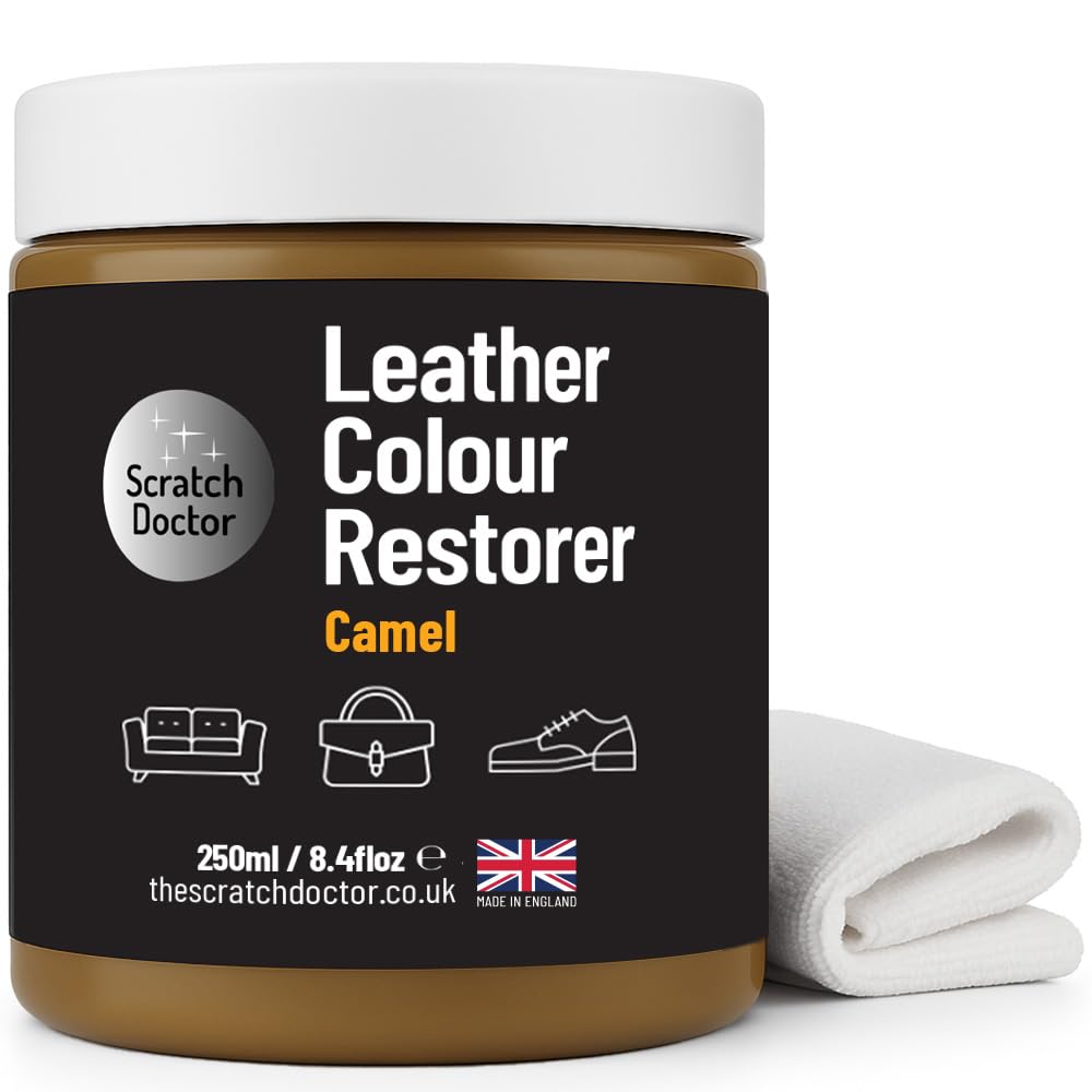 Leather Colour Restorer Recolouring Balm Repair Treatment for Faded & Worn Absorbent Leather Furniture, Sofas, Chairs (Camel, 250ml)