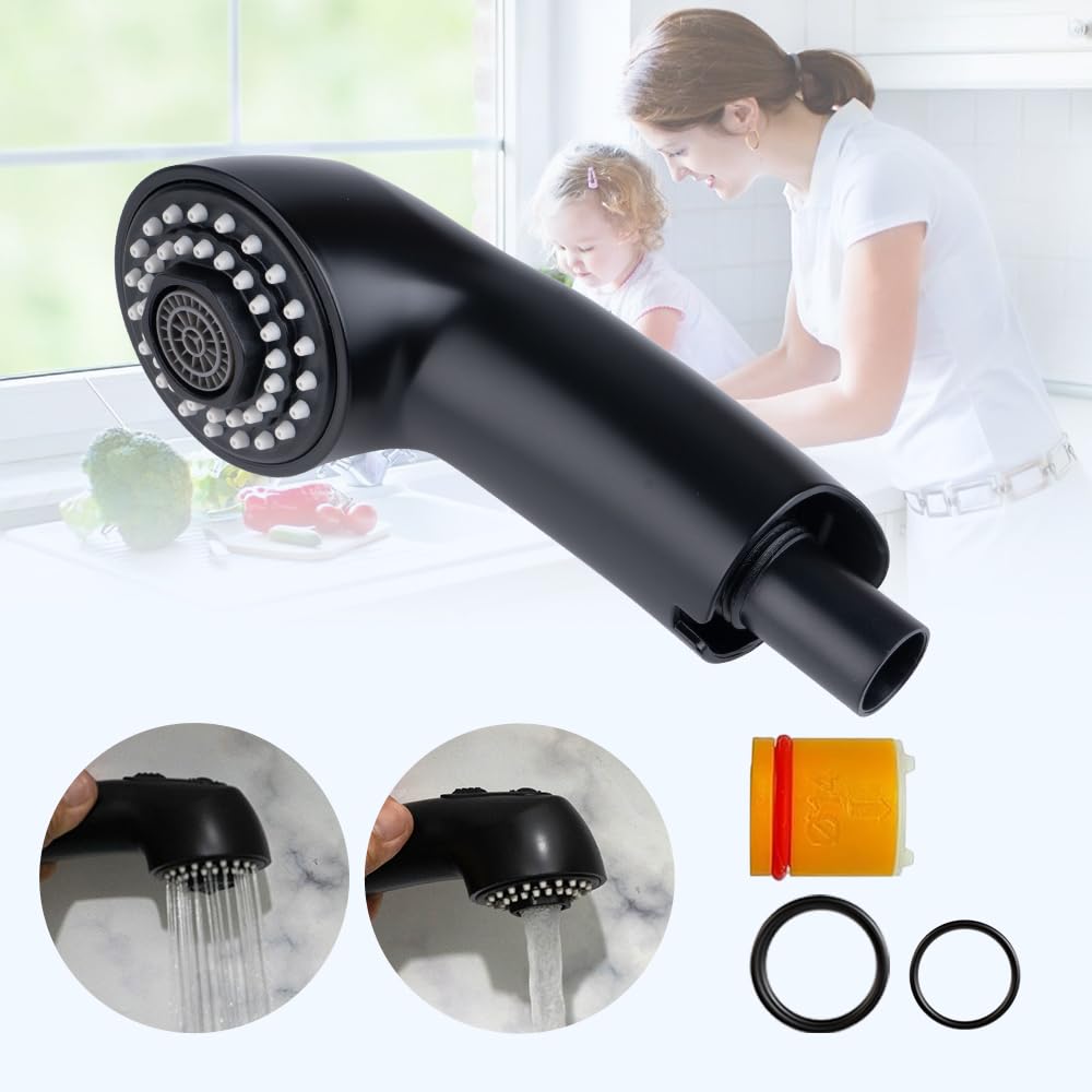 Ausziehbrause für Grohe Küchenarmatur-Teile 46298K00/46312KH0, herausziehbarer Sprühkopf, Wasserhahnkopf-Ersatz (weiches Schwarz)