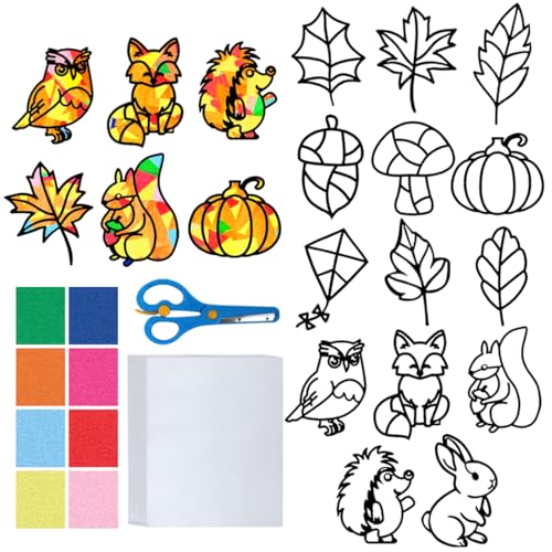 Cadimus Bastelset Herbst Kinder, 14 Stück Herbst Fensterbilder Basteln,...