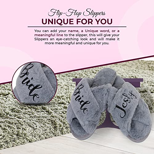 Personalized Passion Fluffy Bridal Slippers - Custom Name Open-Toe Bride Squad Slippers - Cozy & Furry House Shoes for Women - Plush Slides for Bridesmaids, Sister, Mom, Girlfriend4