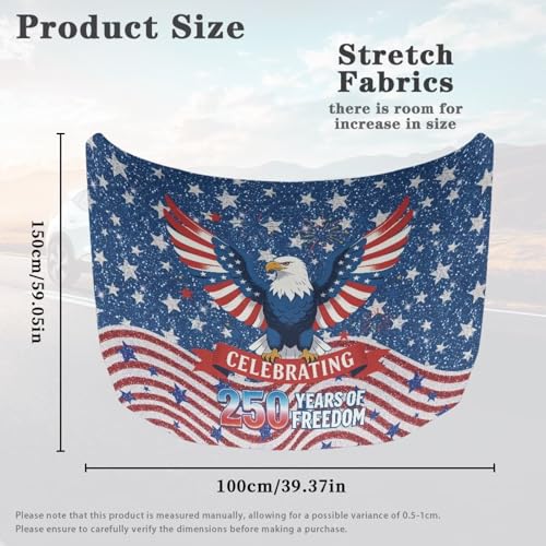 Image of Stars and Stripes 250 Anniversary Car Hood Cover Polyester Elastic Fabrics Can be Washed Suitable for Large SUV and Pickup Trucks