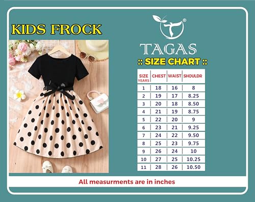 Image of TAGAS Girls Polka Dot Print Ruffle Trim Belted Dress||Dress for Girl || Fit & Flare Dress|| Short Sleeve Dress for Kids || Casual Dress||(KD-105)