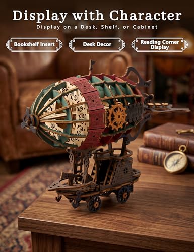BOOZUU 3D Wooden Steampunk Airship Puzzle for Adults, 160 Pcs DIY Painting Model Kit, Build and Paint Wooden Flying Ship, No Glue Assembly, Home Display Gift Ages 14+ - Image 5
