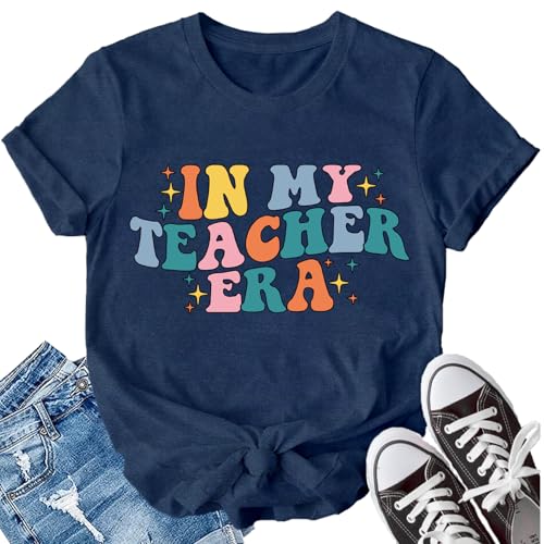 LBP Womens Teacher Shirts Teacher Life Short Sleeve in My Teacher Era Shirt Blue