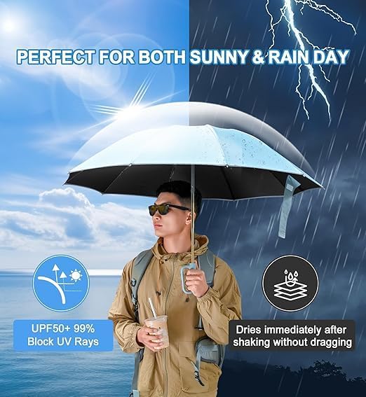 Image of UV Reversible Umbrella with Novelty Carabiner Handle, Travel-Friendly Umbrellas for Sun & Rain Protection, Windproof Compact, Automatic Open /Close,Plant Cutter for Home Garden Men and Women