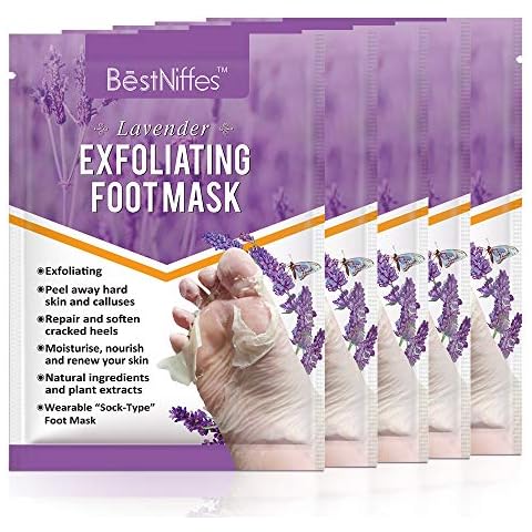 Foot Peel Mask-(5 Pack) Exfoliating Foot Masks, Natural Exfoliator for Dry Dead Skin, Callus, Repair Rough Heels for Men Women (Lavender) Cover