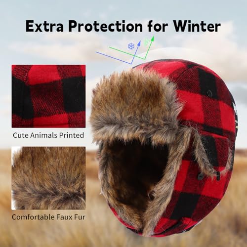 Kids Winter Trapper Hat Toddler Outdoor Warm Windproof Ushanka Aviator Hat Sherpa Fleece Lined Ski Cap for Boys Girls 1T-8T2