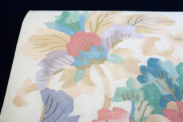 Amazon.co.jp: 袋帯 しゃれ帯 パステル アイボリー 花文 4m32cm お洒落 