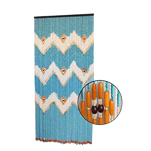 Cortina para Puerta de Bambú Natural, en Color Azul, Naranja y Beige. Sostenible, exenta de plástico 90cm X 185cm - Hogar y Más