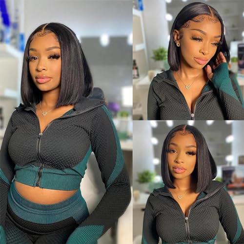U Part Bob Wig for Women Human Hair Half Wig Easy to Wear For Daily Wear Vacation Ready Natural Black Color Protect Hairline with Scalp 150% Density 10 Inch