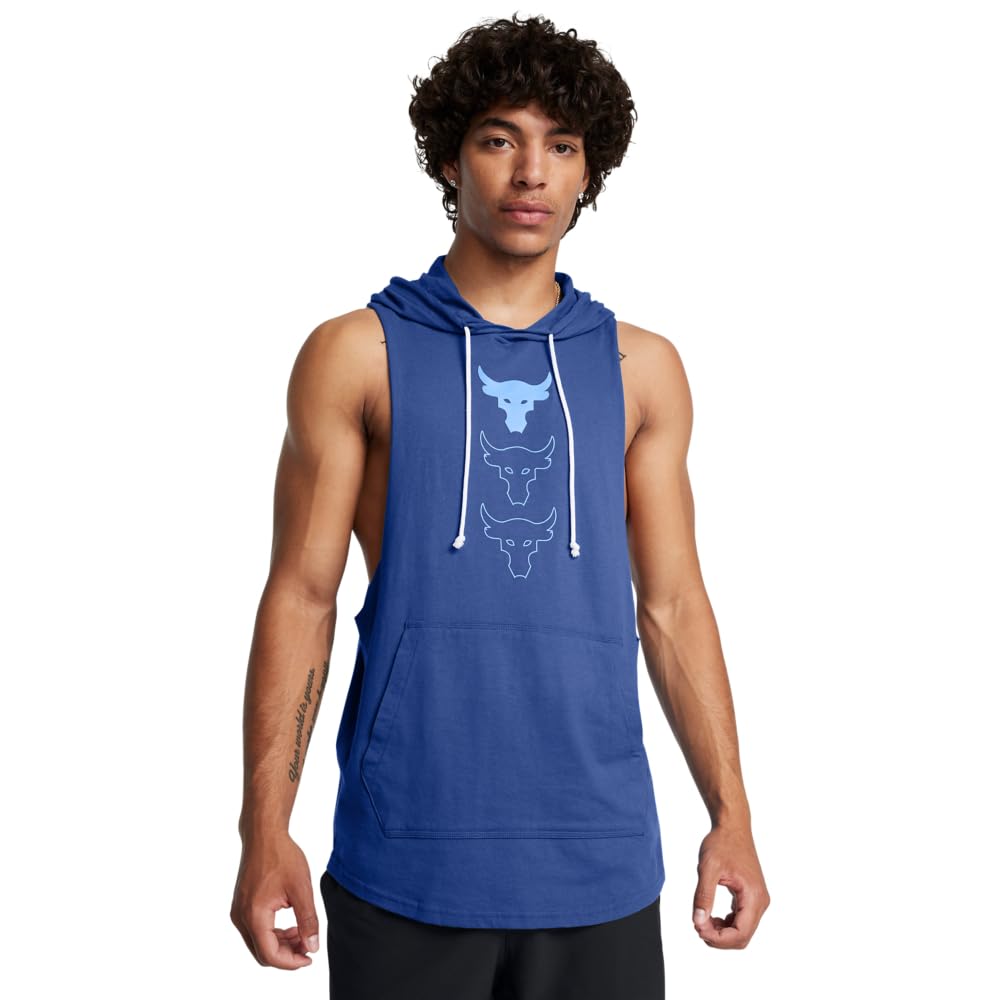Under Armour Men's Project Rock Payoff Sleeveless Hoodie, (432) Tech Blue / / Silt, S