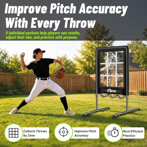 Image of 9 Hole Pitching Net with Strike Zone, Baseball Softball Pitching Target for Accuracy Training