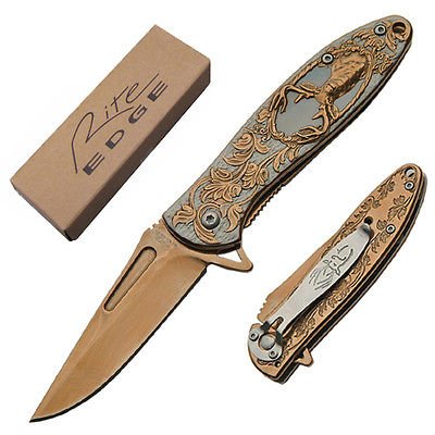 Deer Hunter Spring Assisted Knife - Rose Gold Folding Folder 6 7/8"