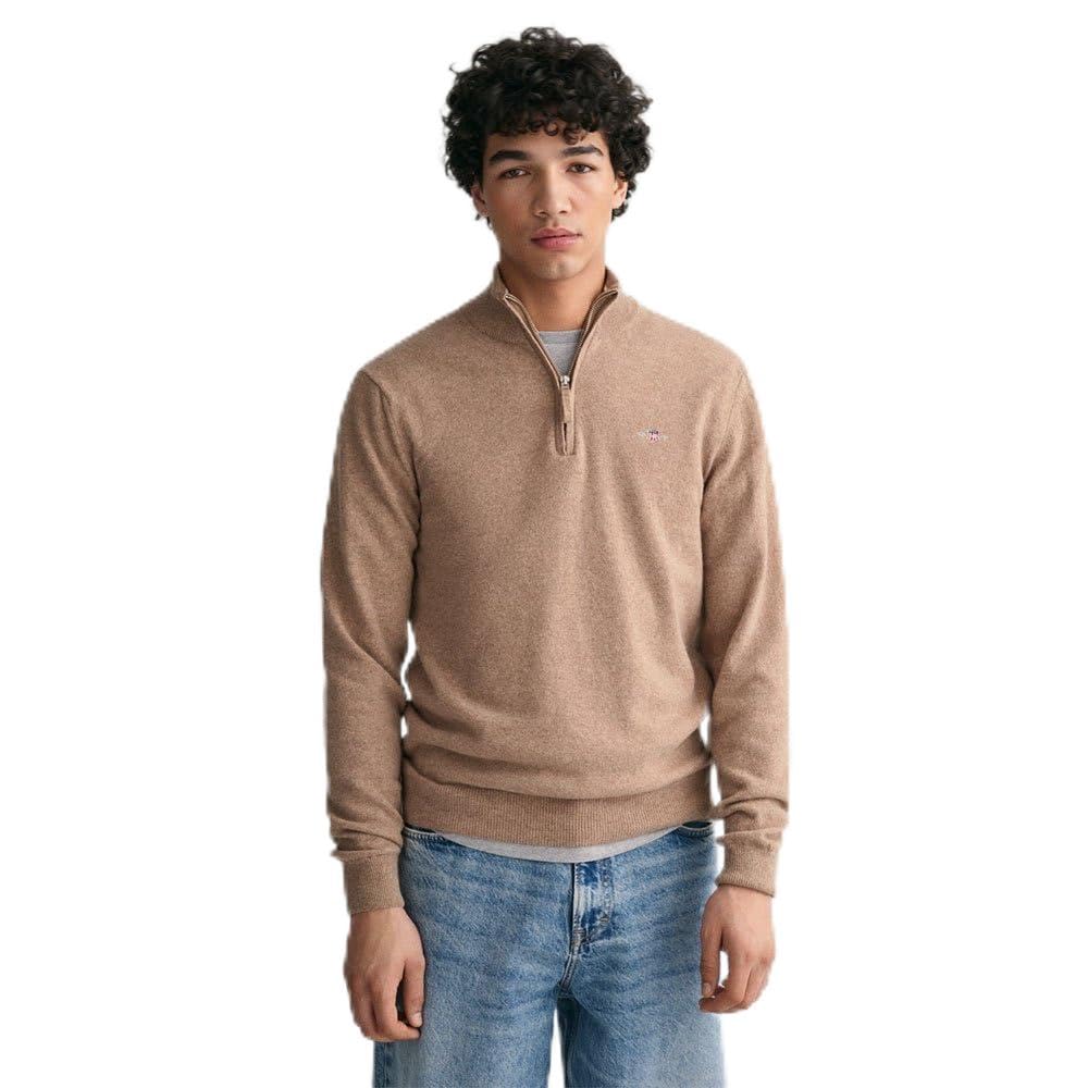 Gant Men's Dk. Sand Melange Superfine Lambswool Half Zip, L