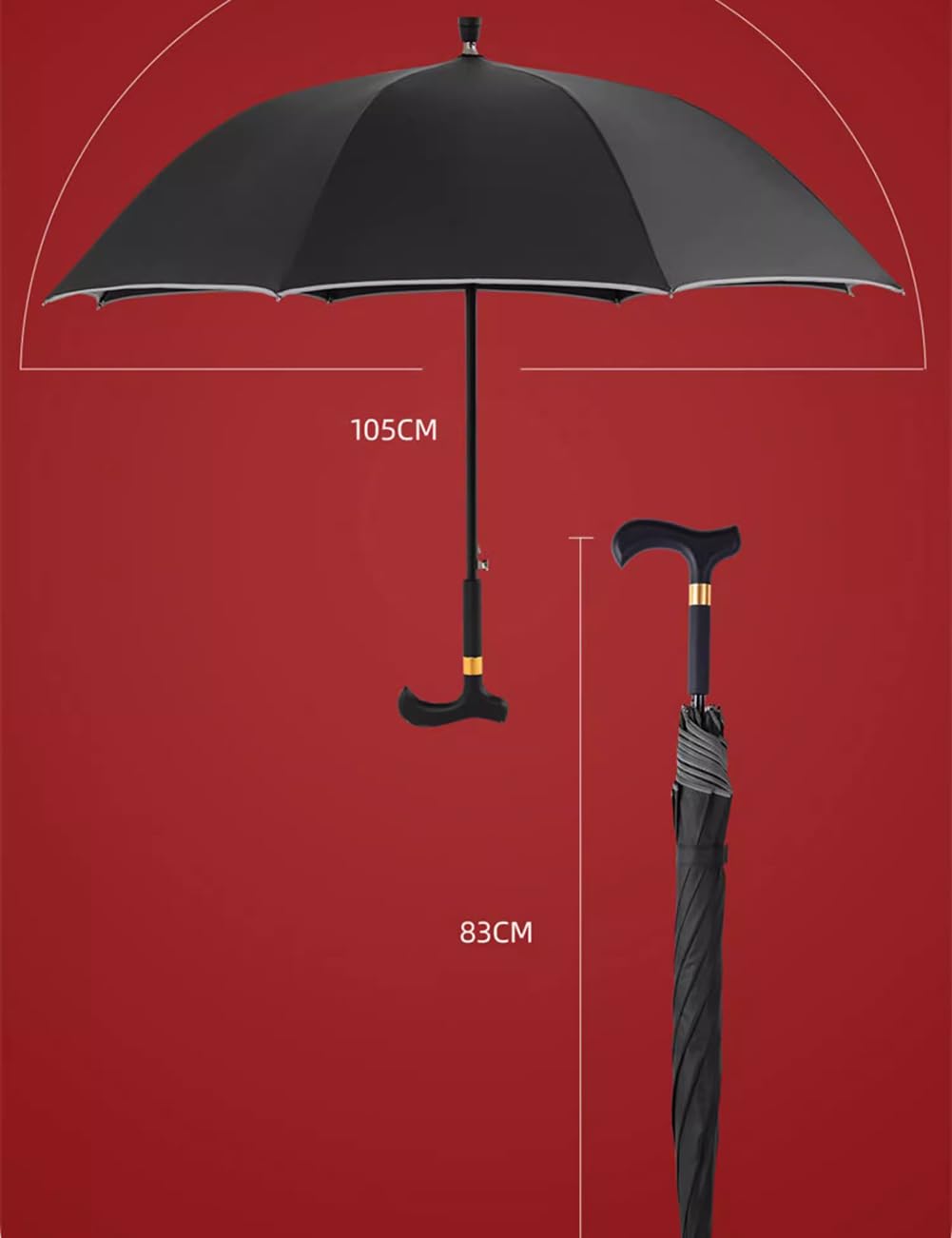Parasol laski spacerowej, antypoślizgowy, wiatroszczelny kij do użytku na zewnątrz, wielofunkcyjny parasol o kuli dla mężczyzn i kobiet, 83 cm