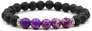 Pulseras de Chakra para Mujeres, Pulsera de Piedra de Lava de 8 mm con Coloridas Cuentas estiradas Pulseras con Cuentas de 19 cm