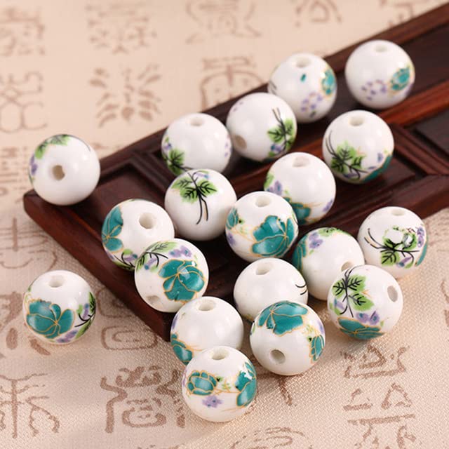 Crafans Perle Ceramique 66 Pièces Perles En Porcelaine émaillées En Forme De Fleur En Forme Cœur/étoile De Mer Assorties Pour La Fabrication De Bijoux, Vert Pelouse