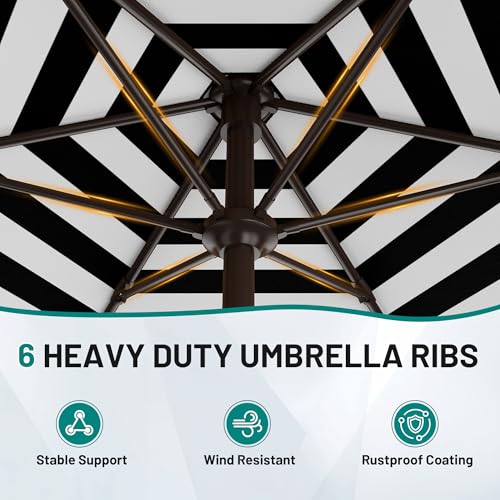 AreShark 7.5FT Patio Umbrella Table Market Umbrella w/Tilt and Crank, Heavy-Duty Outdoor Umbrellas for Pool, Deck, Garden and Backyard, Black & White Stripe by AreShark - Image 4