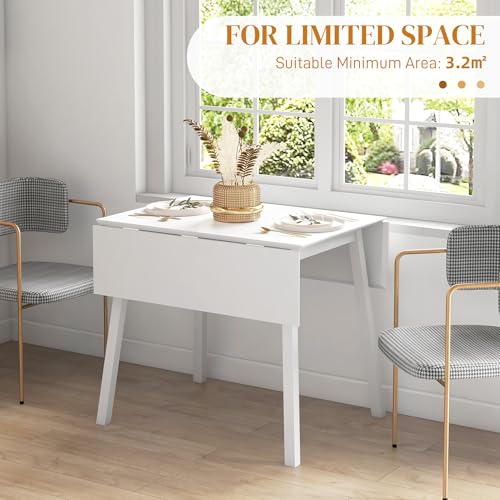HOMCOM Solid Wood Folding Dining Table, Drop Leaf Table for 2-4 People, Rectangle Kitchen Table for Small Space, White - Image 6