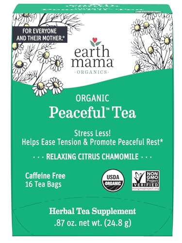 Earth Mama Organic Peaceful™ Tea | Stress Less! Calming, Relaxing Herbal Blend Safe for Pregnancy & Beyond, 16 Teabags Per Box