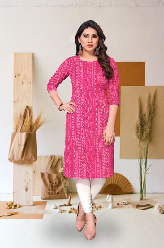 Image of JAKHANA Women's Crepe Printed Casual Straight Calf Length Round Nick Kurta Pack of 4