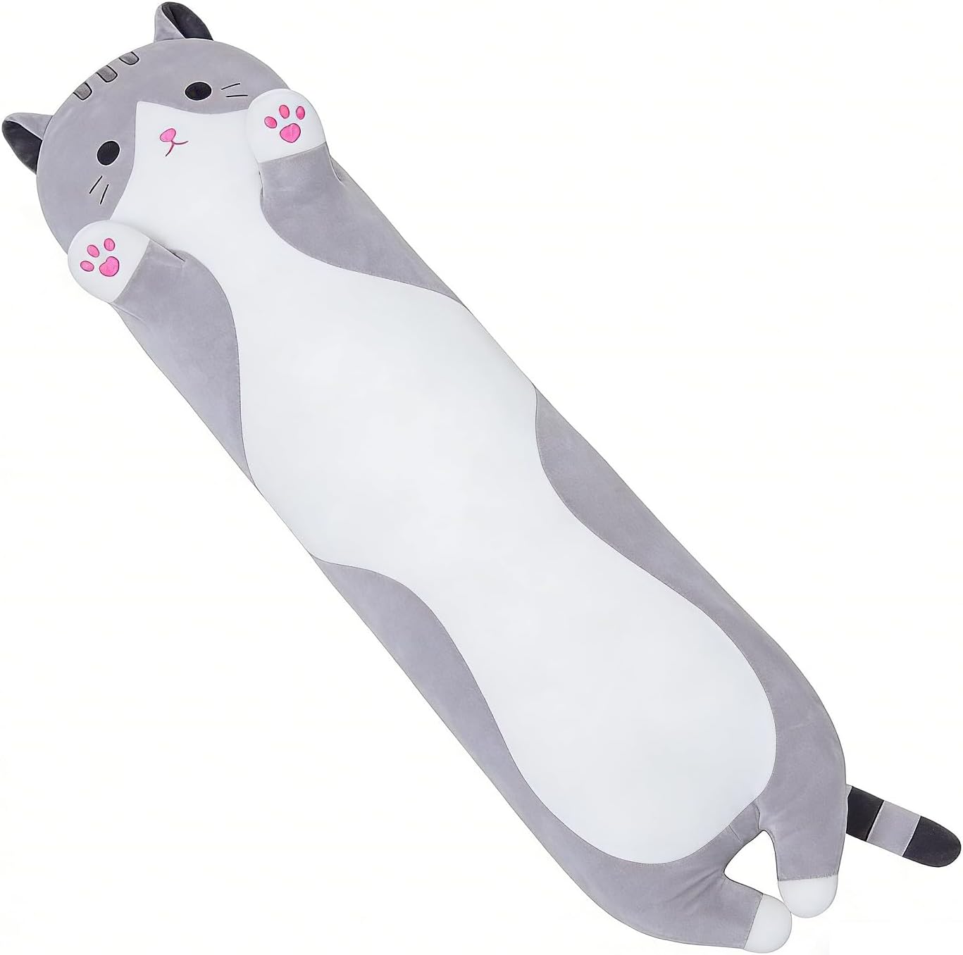 Long Cat Body Pillow for Kids, Cute Cat Stuffed Animals Gifts for Girls, Long Cat Plush Toy for Birthday, Soft Cat Plushies Pillow (Grey, 19.6in/50cm)