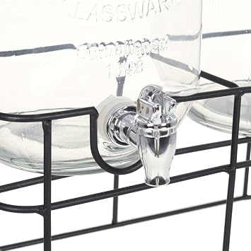 Beverage Dispenser Set of 2 with Stand 2 x 4 L Glass, Drinks Distributor Jug Juice Container for Weddings, Cocktails, Birthdays, Parties, Water, Drinks
