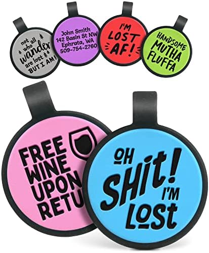 GoTags Silent Silicone Dog Tags, Oh Sh*t I'm Lost Funny Design, Personalized Silent Tag Engraved for Dogs and Cats, Round image 5