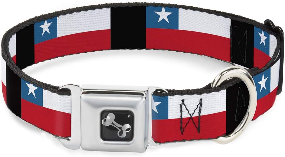 Buckle-Down Chile Flags Dog Collar Bone, Wide Large/18-32"