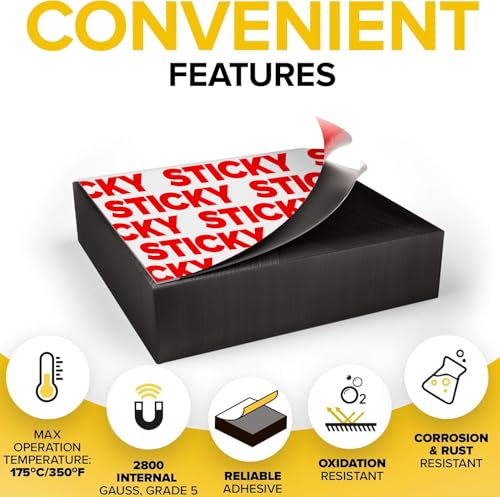 Image of Strong Ceramic Square Magnets With Adhesive Backing (0.6x0.16 inch /15x4mm, 90 pcs) - Heavy Duty Sticky Magnets, Non-Corrosive, Versatile For Home, Office, Workshop, Whiteboard, Fridge And Hobby Use