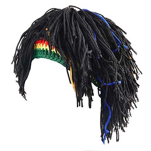 Funny Rasta Wig Beard Hats Knitted Jamaican Rasta Beanie Hat with Dreadlocks Christmas Halloween for Men Women