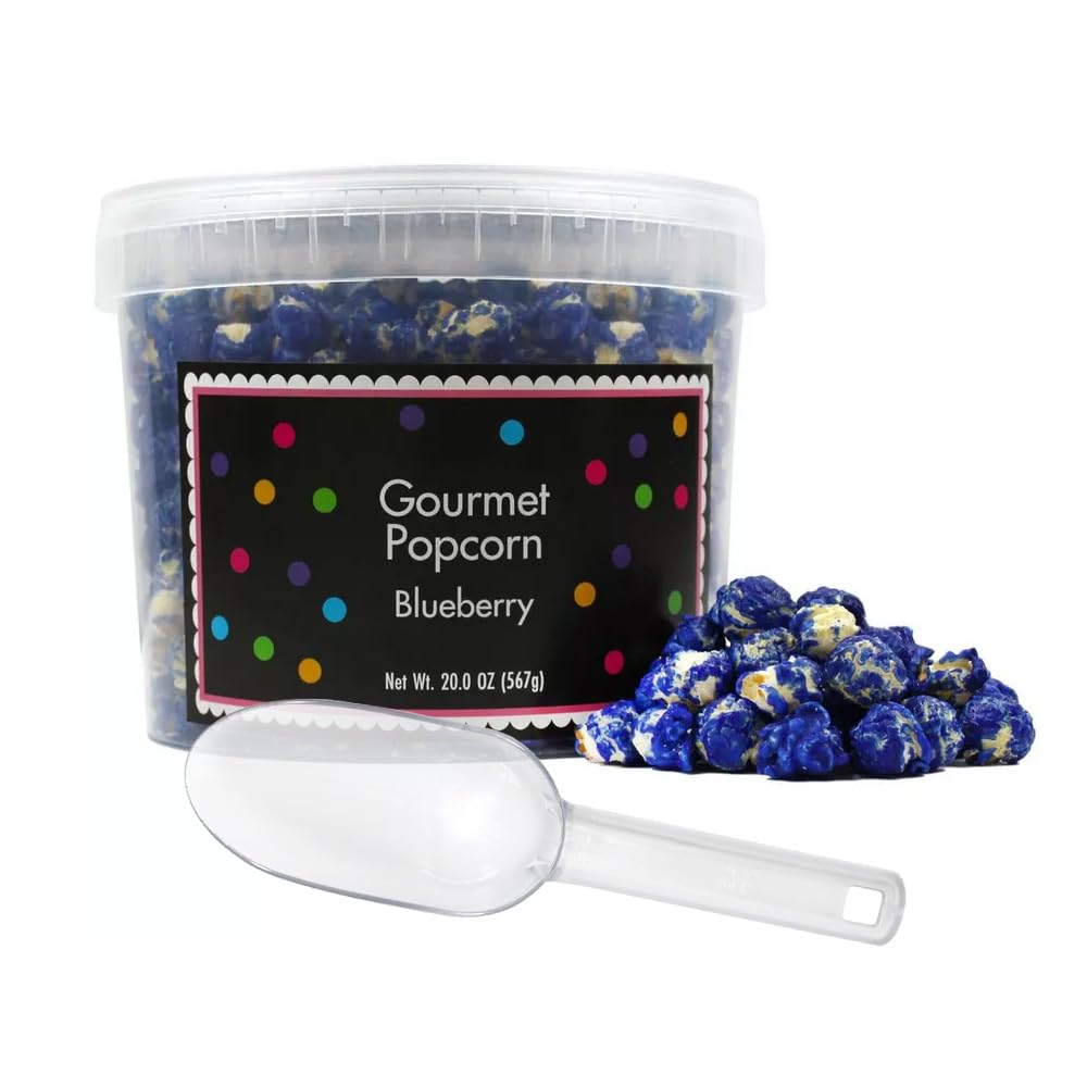 Blue Popcorn Bucket with Scoop, 20 Ounce, Blueberry Flavored, The Hampton Popcorn & Candy Company
