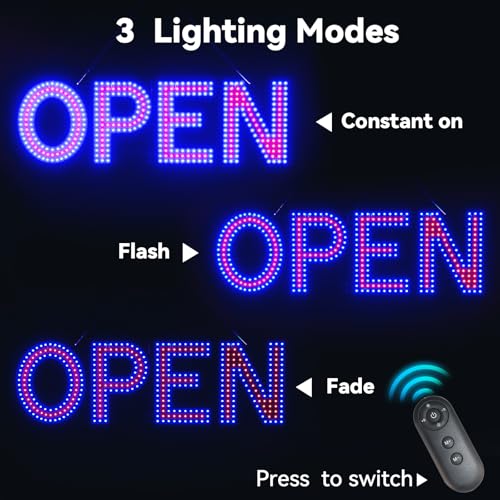 Image of LED Open Sign for Business 22 inchLx7 inchH with 10 Dimming Levels,3 Modes & Adjustable Chain - Ultra Bright Storefront Signs for Window Glass Door Shop Retail Restaurant Salon(Red&Blue)