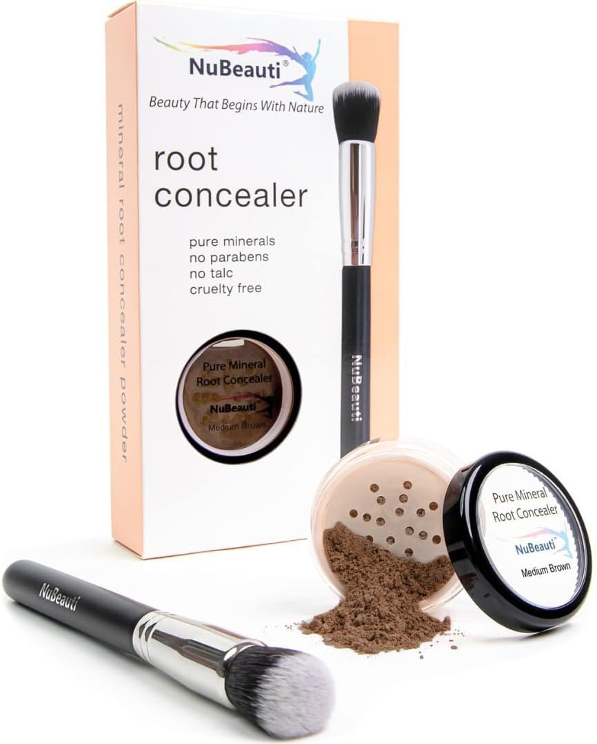 Hair Root Touch Up Powder - Medium Brown - 11 True-to-Nature Root Concealer Shades - Long-lasting, Fragrance Free, Paraben Free, Talc Free, Mineral Hairline Powder with Brush