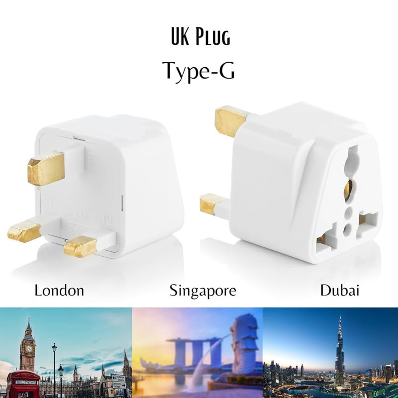Image of India to UAE, Hong Kong, Dubai, UK Adapter - Type G Plug Adapter Perfect for Laptop, Camera, Chargers - Travel Adapter UK 10-13amp.250V