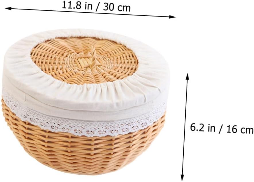 BESPORTBLE Woven Bread and Snack Basket with White Cotton Liner, Medium 30cm Diameter Rattan Food Storage Basket for Kitchen and Dining Table Organization