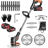 Weed Wacker, 21V Electric Cordless Weed Eater Brush Cutter with 3 Types Blades, 3.9 lbs, Adjustable Cutting Angle & Height Edger Lawn Tool for Garden and Yard
