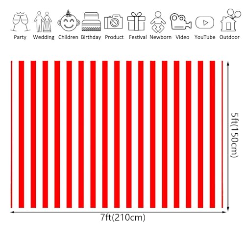 Fondo rayado rojo y blanco 210x150 cm para fotografía miniatura 2