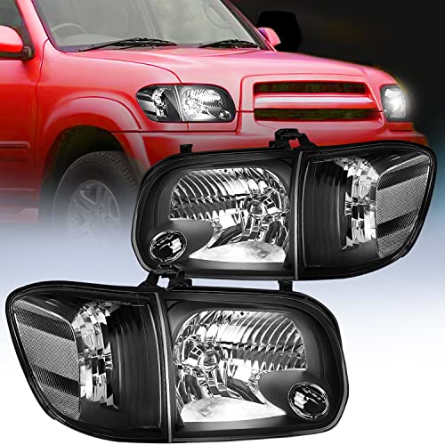 Image of Nilight Headlight Assembly for 2005 2006 Toyota Tundra 4 Door Double Crew Cab 2005 2006 2007 Sequoia Pickup Replacement Black Housing Clear Reflector Driver and Passenger Side