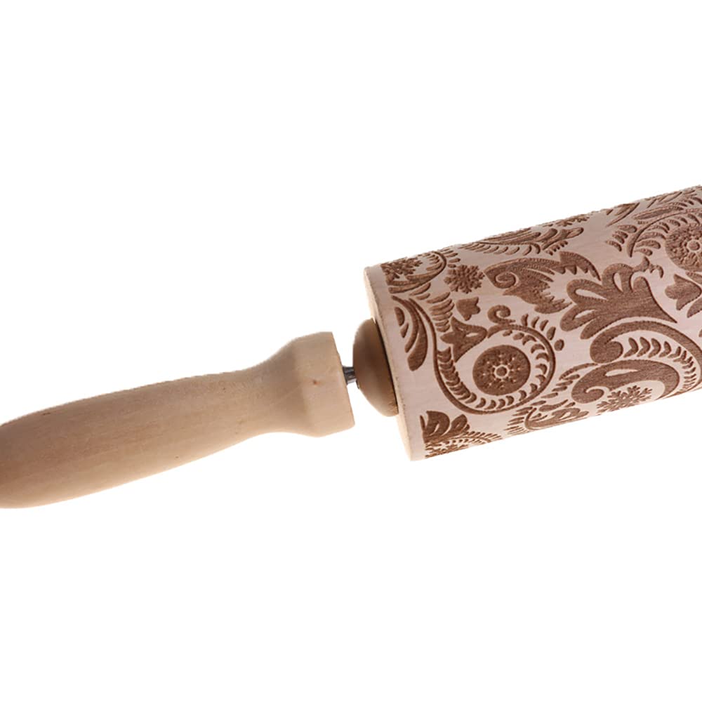 Bonita Herramienta de Cocina, para Hornear Galletas en Relieve, Rodillo de amasar Grabado en Relieve con patrón de Flores de Copo de Nieve navideño, Rodillo de Madera en Relieve