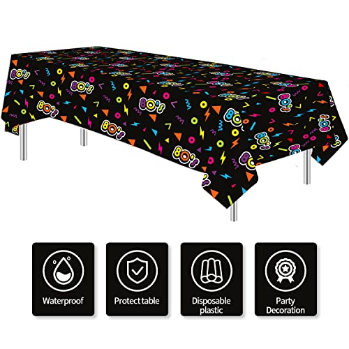 Image of 80's Party Decorations Tablecloth, Disposable 80's Theme Party Supplies Table Cover, 80s Birthday Table Cloth Decorations Supplies, 3 Pack, 54in x 108in
