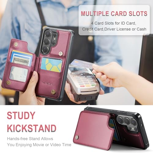Vinich for Samsung Galaxy S26 Ultra Wallet Case with Card Holder, RFID Blocking Credit Slots Kickstand Shockproof Phone Cover for Women Men, Wine Red by Vinich - Image 4