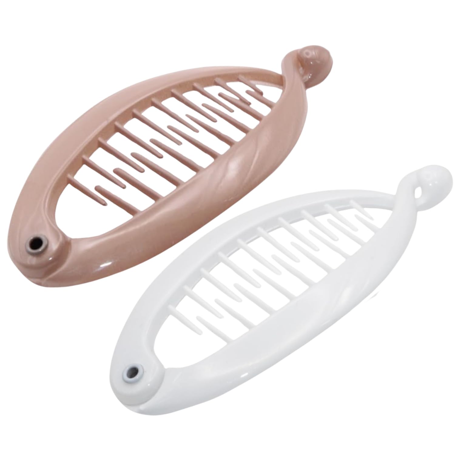 Parcelona French Effortless Mini Blush Pink and Solid White Pack of 2 Celluloid Clips for Thick Hair Ponytail Holder Banana Hair Clips for Women